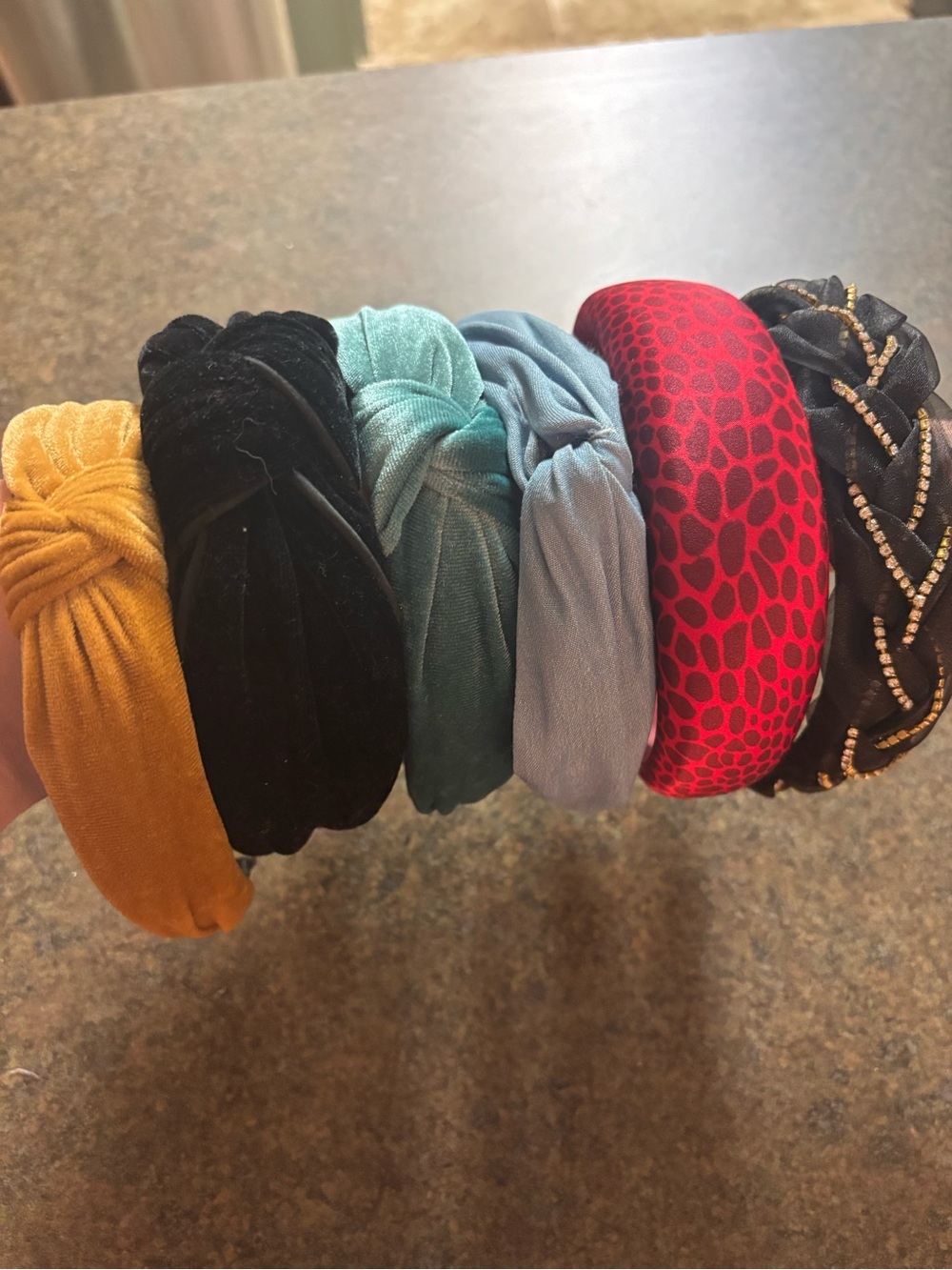 Set of 6 Assorted Velvet and Patterned Headbands - Multi-Color